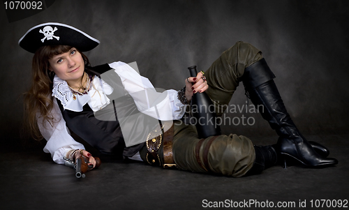 Image of Girl - pirate with pistol and bottle