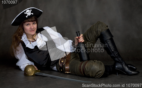 Image of Girl - pirate with rapier and bottle