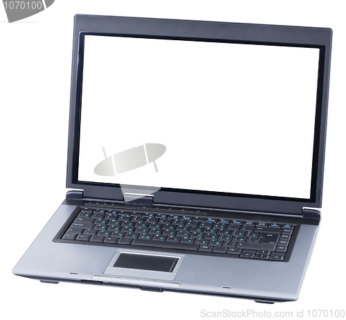 Image of Old black laptop with russian keyboard