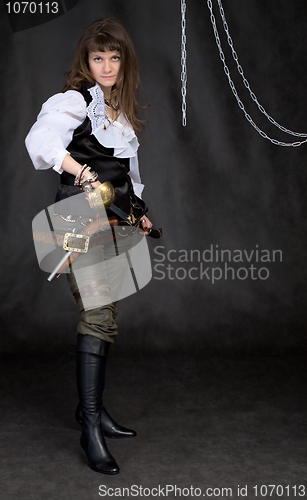 Image of The girl - pirate with a sabre in hands