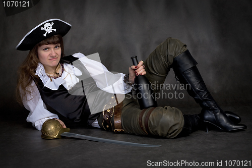 Image of Girl - pirate with rapier and bottle