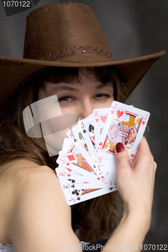Image of Portrait girl with a playing-cards
