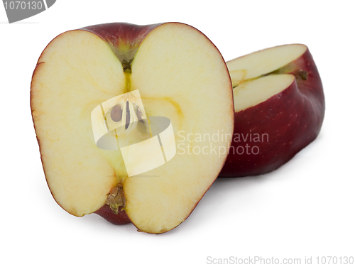 Image of The cut apple on a white