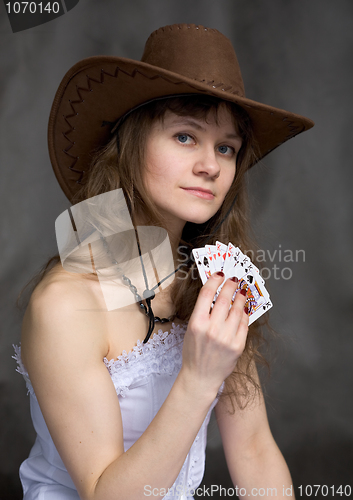 Image of Portrait girl with a playing-cards