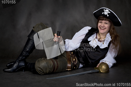 Image of Girl - pirate with rapier and bottle