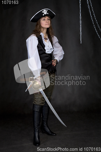 Image of The girl - pirate with a sabre in hands