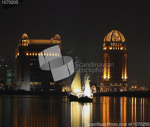 Image of Dhows in Qatar at night