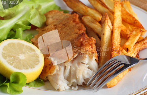 Image of Fish, fries and salad