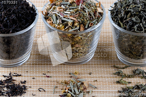 Image of three kinds of dry tea in glasses