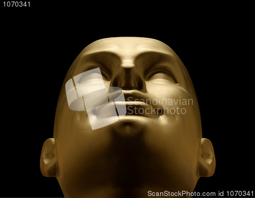 Image of Gold mannequin head looking up