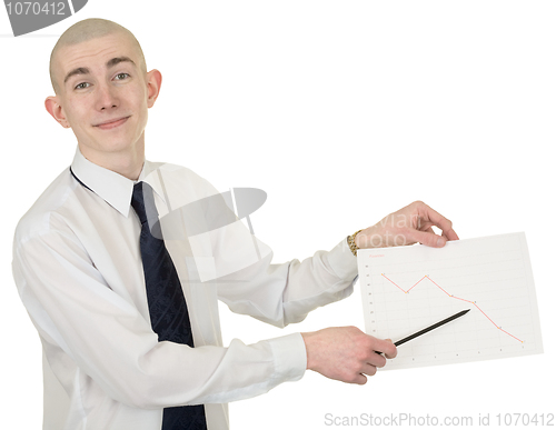Image of Smiling  guy with the financial graph in hands