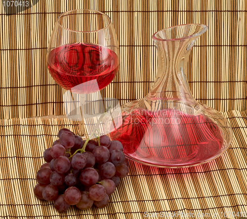 Image of Stil life with decanter, goblet and grape