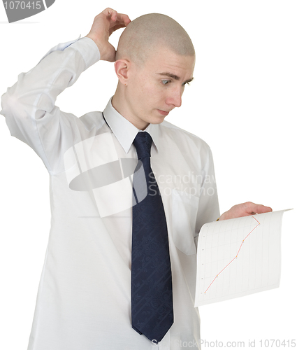 Image of Perplexed guy with the financial graph in hands