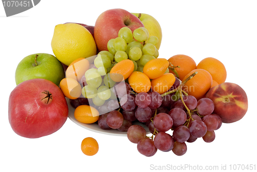 Image of Kumquat, apple, grapes, peach, lemon, tangerine, pomegranate