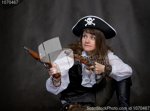 Image of Girl - pirate with two pistol in hands