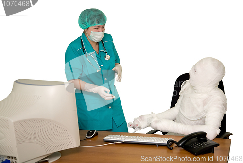 Image of The bandaged boss and nurse