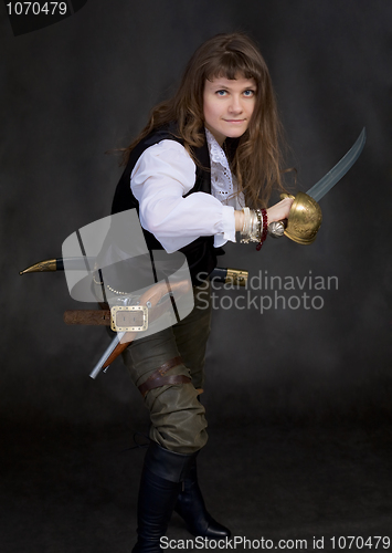 Image of The girl - pirate with a sabre in hands