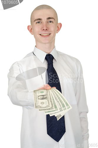 Image of Smiling man with money in a hand