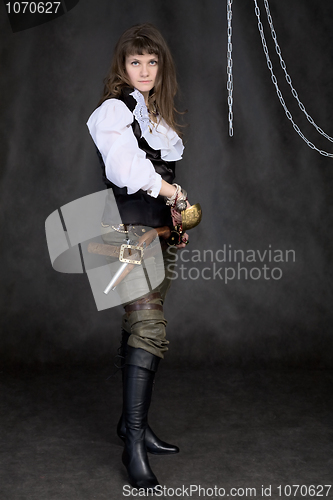 Image of The girl - pirate with a sabre in hands