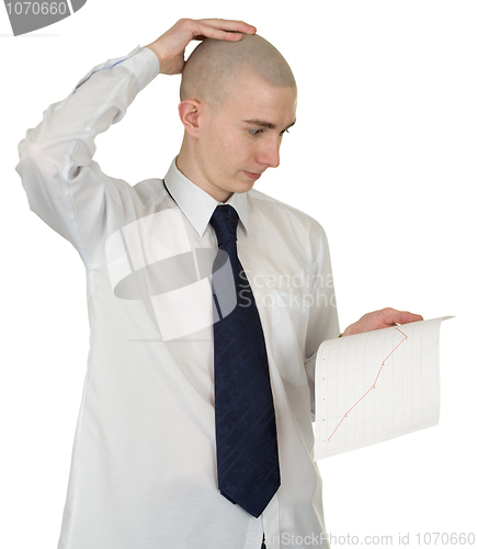 Image of Perplexed guy with the financial graph in hands