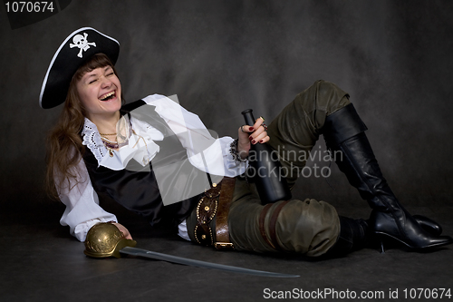 Image of Girl - pirate with rapier and bottle