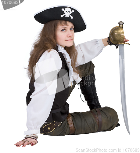 Image of Pirate - young woman with pirate hat and rapier