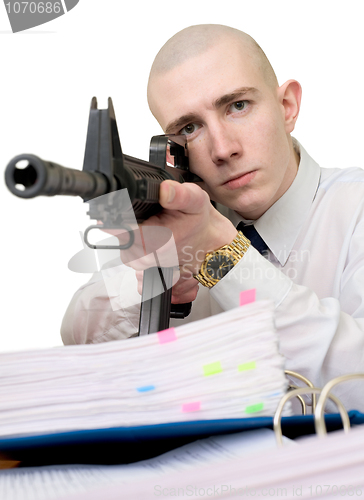 Image of Accountant armed with a rifle