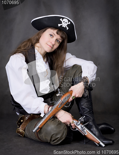 Image of Girl - pirate with two pistol in hands