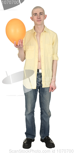 Image of Bald guy with a yellow balloon