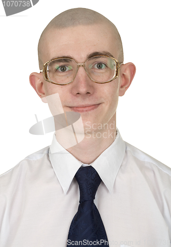 Image of Man with a tie and eyeglasses on a white