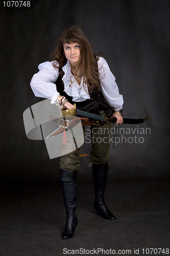 Image of The girl - pirate with a sabre in hands