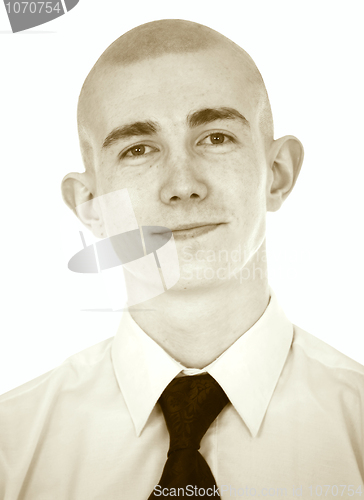 Image of Faded portrait of the young man on a white background