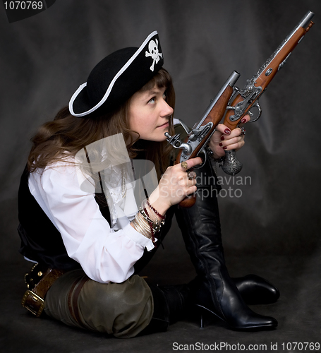 Image of Girl - pirate with two pistol in hands