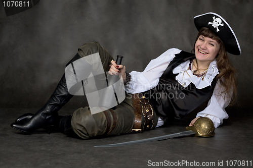 Image of Girl - pirate with rapier and bottle