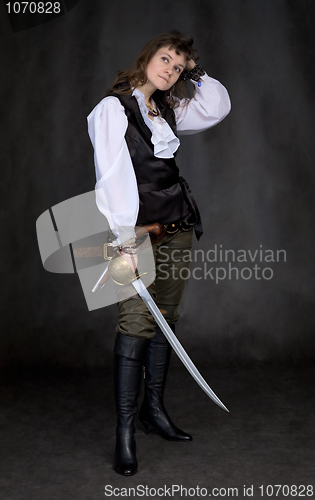 Image of The girl - pirate with a sabre in hands