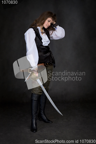 Image of The girl - pirate with a sabre in hands