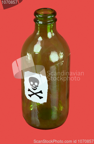 Image of Green bottle with sticker - skull and crossbones