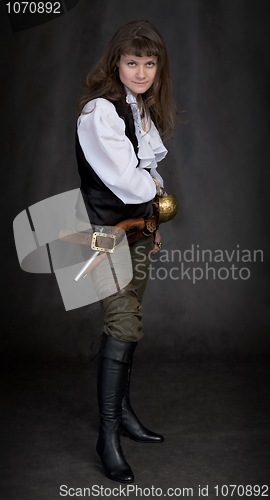 Image of The girl - pirate with a sabre in hands