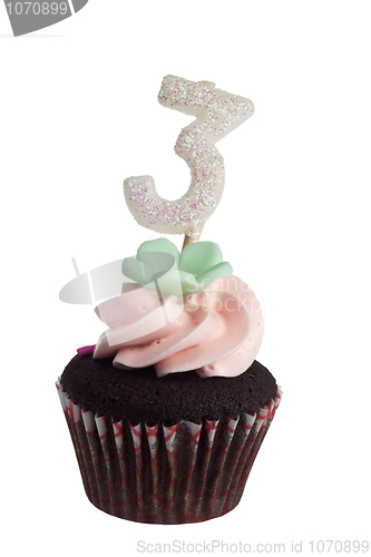 Image of Mini cupcake with birthday candle for three year old