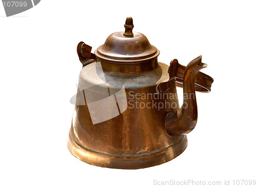 Image of Antique old copper kettle isolated