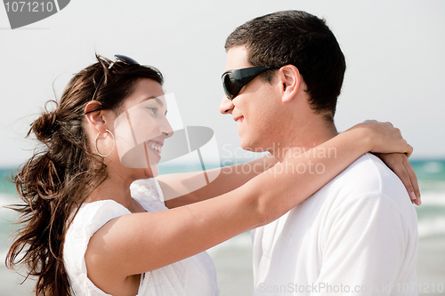 Image of love couple look each other and smile