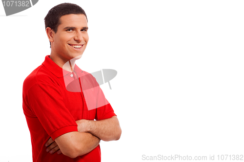 Image of Casual portrait of young man with his hands folded