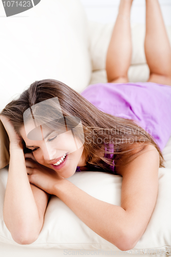 Image of young girl imagine and embrassing