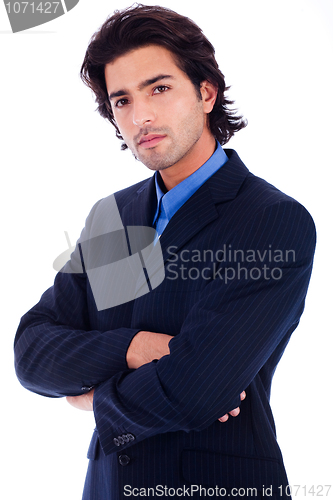 Image of Handsome successful business man in suit half lenth