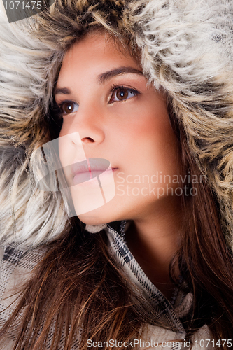 Image of closeup shot of girl wearing woolen hat