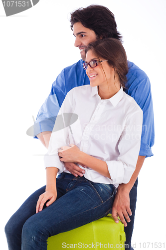 Image of Smiling romantic young couple side view
