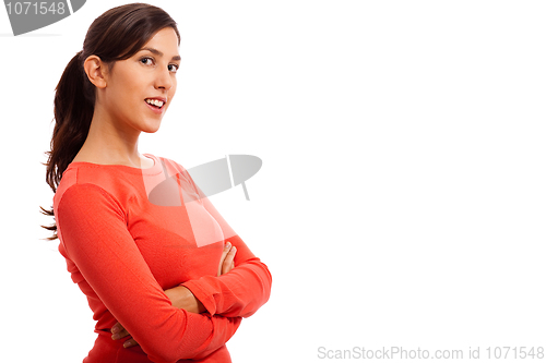 Image of Casual portrait of young woman with his hands folded