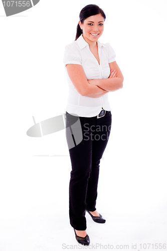 Image of Young confident women standing full lenth shot