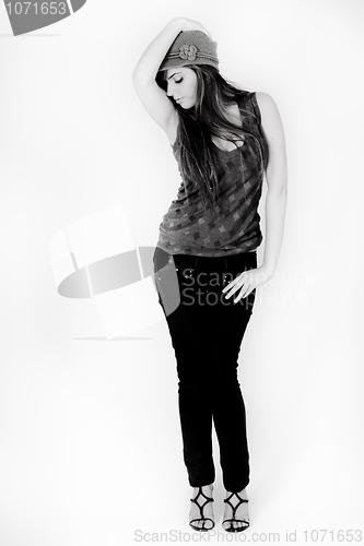 Image of Black and white image of a standing model
