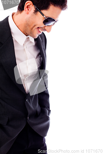 Image of Young happy business man smiling
